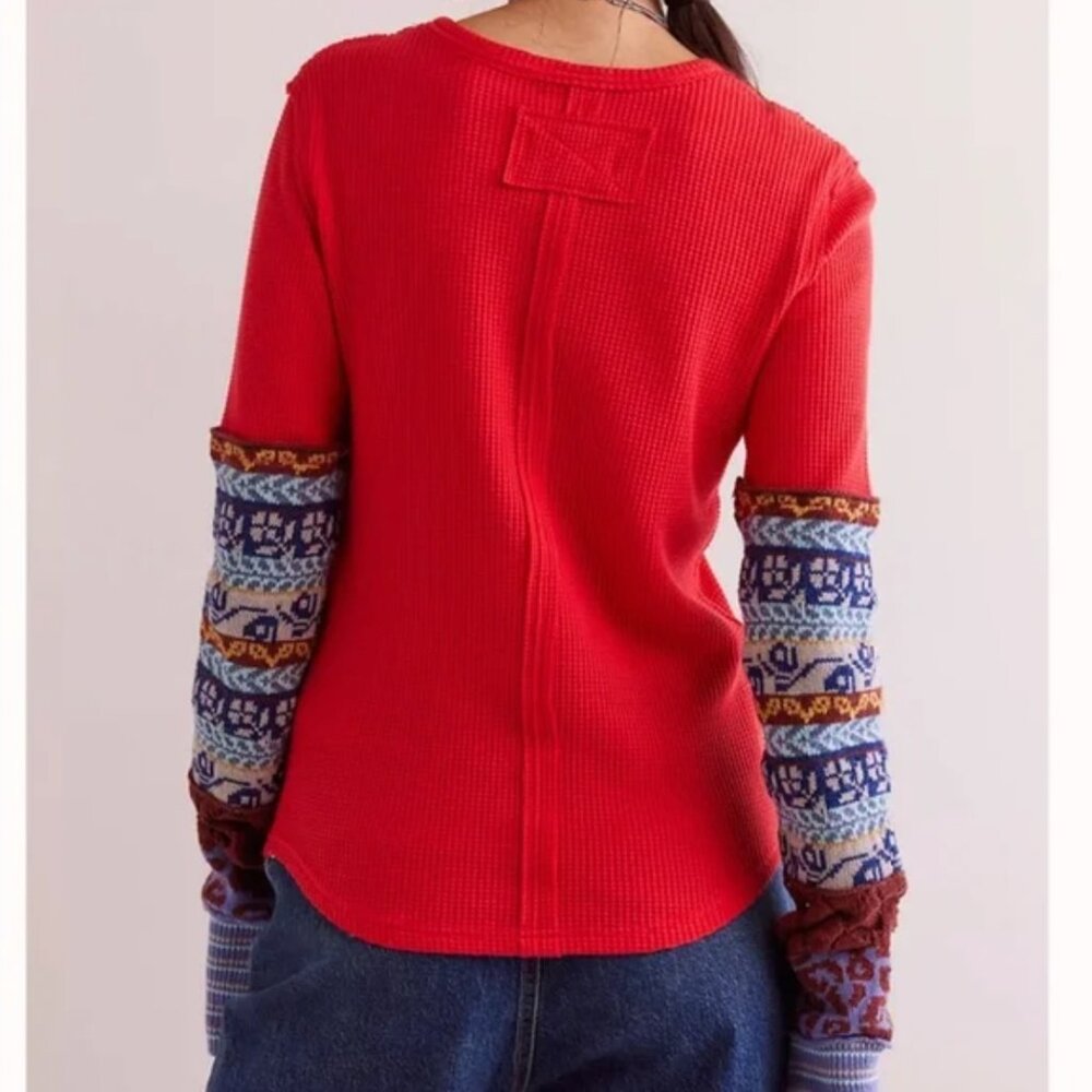 ✨ SALE NEW Free People We The Free All In Cuff Knit Top Rouge Combo Small - Picture 3 of 8